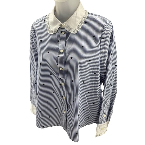 Kate Spade New York Tops - Kate Spade x Broome Street Blue Striped Stars Ruffle Womens Medium NEW Sample